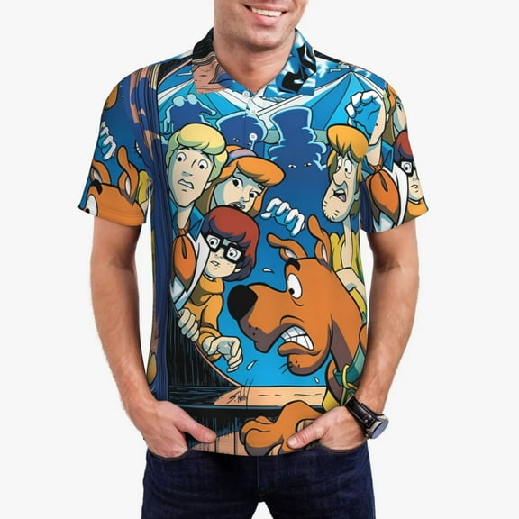 Saiise Scooby-Doo E Mens Golf Shirt Moisture Wicking Dry Fit Mens Polo Shirts Dry Fit Performance Men's Golf Shirts Regular Fit Fashion Print
