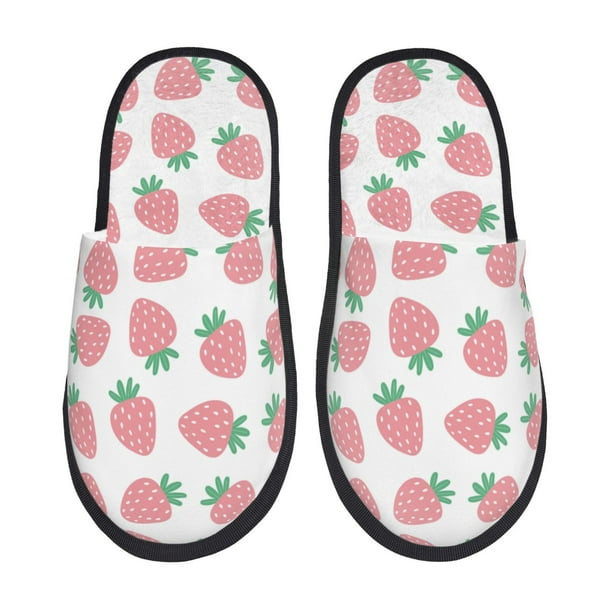 Balery Strawberry Pantuflas de Casa de Felpa Silenciosas con Diseño Estampado, Zapatillas Cómodas Antideslizantes de Algodón para Interior-Large