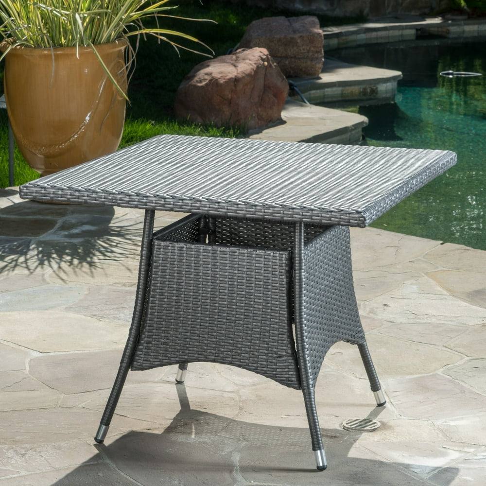 Ramsey Outdoor Wicker Square Dining Table, Grey