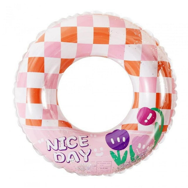 koolsoo Infant Pool Float Swimming Trainer Inflatable Thicken Baby Pool Float Sequin Plaid Pink