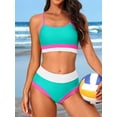 thumbnail image 5 of Attraco Women High Waisted Bikini Sets Sporty Color Block Two Piece Swimsuit Scoop Neck Bathing Suits Shoulder Straps Swimwear, 5 of 7