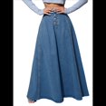 thumbnail image 1 of Faldas Largas Vaqueras Retro de Cintura Alta con Botones, Acampanadas, Plisadas, Sueltas y con Vuelo para Mujer Azul Oscuro L, 1 of 10