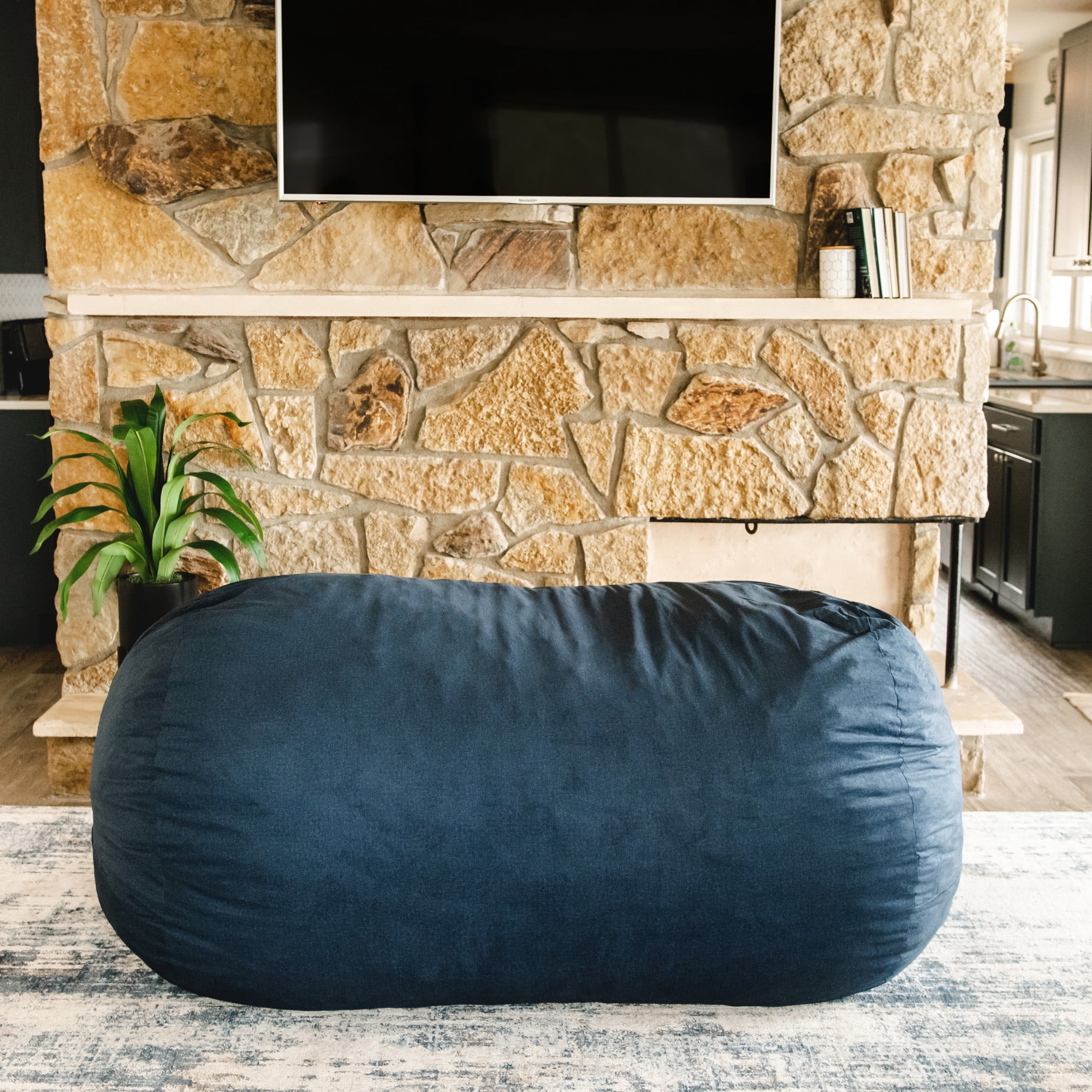 Big Joe Fuf 6Ft Giant Lounger Foam Bean Bag Chair, Oversized Couch with Removable Cover for Kids, Teens, Adults, Cobalt Lenox, Durable Woven Polyester, 6 foot