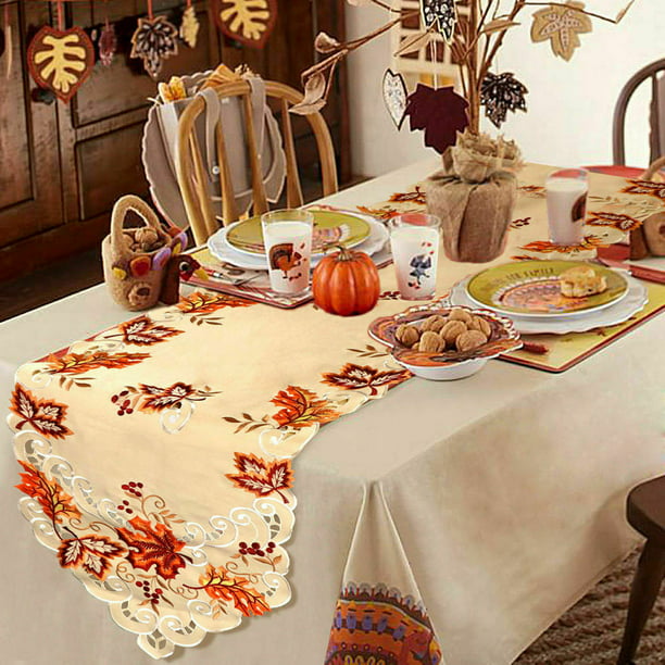 Coolmade 67 x 15 Inch Embroidered Maple Leaves Table Runner, Handmade ...