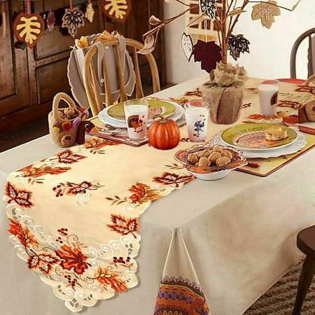 

Coolmade 67 x 15 Inch Embroidered Maple Leaves Table Runner Handmade Table Cover for Fall and Thanksgiving Party Decoration
