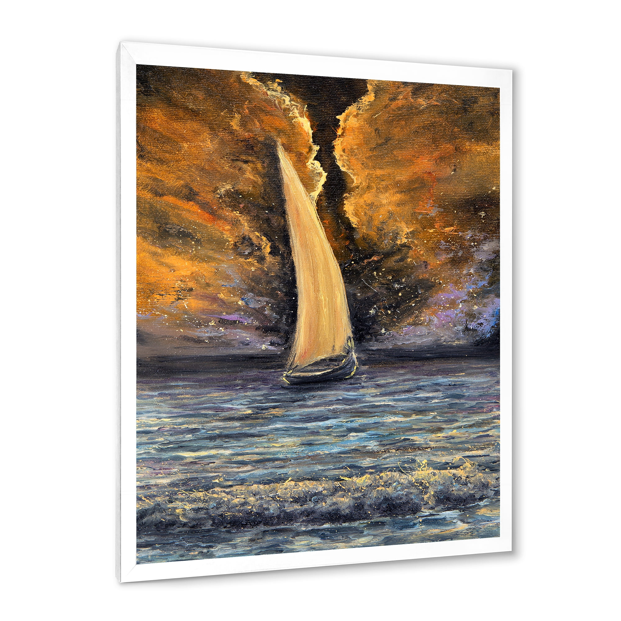 Designart 'Sailship On The Ocean At Morning' Nautical & Coastal Framed Art Print