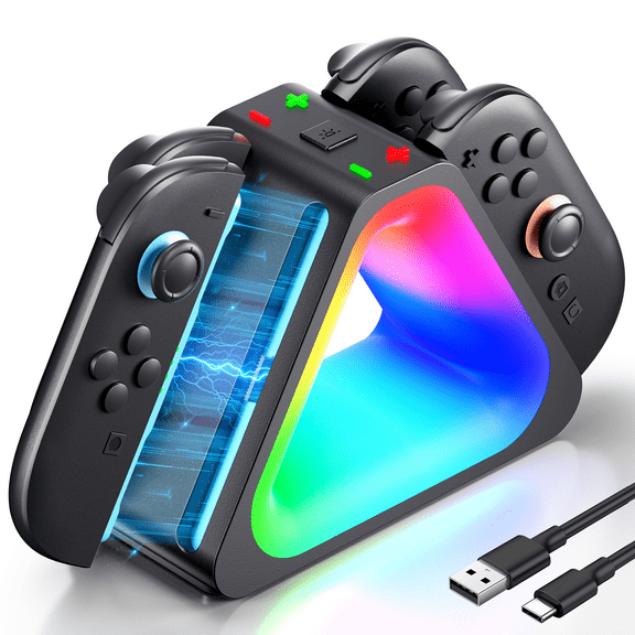 Switch 2 Controller Charger Dock Compatible with Nintendo Switch 2 2025 for Joycons with 7 RGB Light Mode, 4 in 1 Joycon Charging Dock with LED Indication and Charger Cable