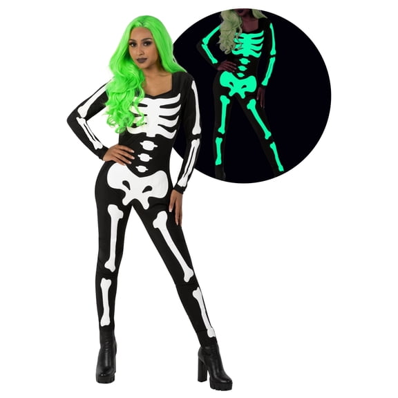 Morph Glow Skeleton Bodysuit Womens Halloween Costume for Womens Black X-Large