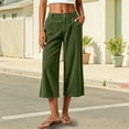 thumbnail image 2 of TEAJOPSUU Women's Corduroy Capris Soft Wide Leg Button Fly Cropped Palazzo Pants with Pockets Comfy Solid Casual Trousers for Everyday Fall Green, 2 of 9