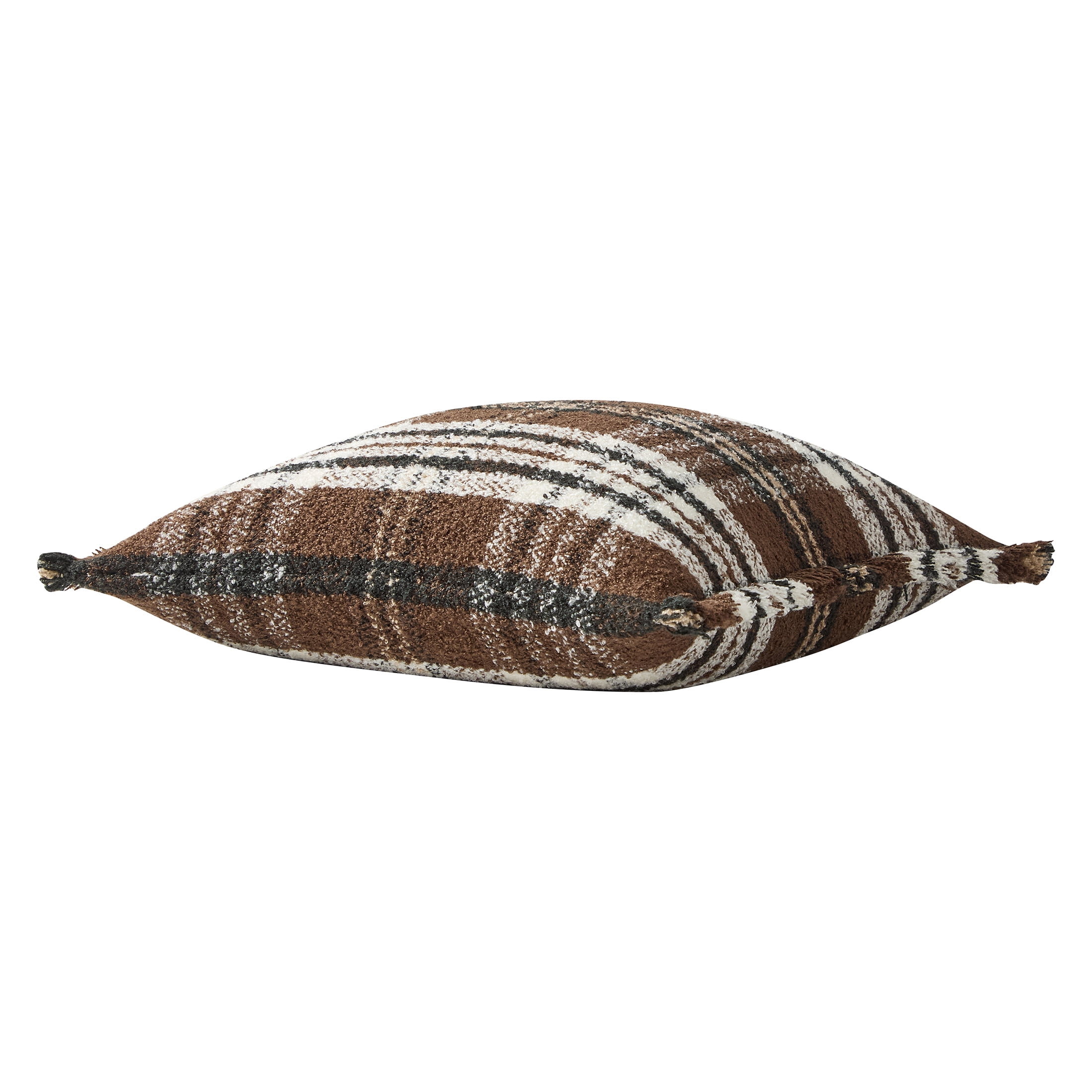 My Texas House 20" x 20" Brown Woven Plaid Fringe Decorative Pillow Cover
