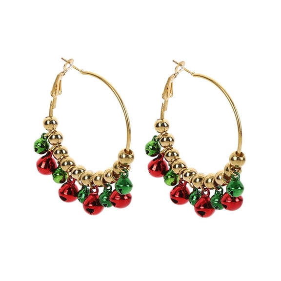Christmas Jingle Bell Large Huggie Hoop Earrings Beaded Ball Dangle Drop Earring for Women Xmas Gifts