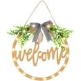 thumbnail image 1 of Welcome Sign Wooden Hanging Sign with Led Light String Welcome Sign for Front Door Round Wood Front Door Decoration Suitable for Night Hanging Sign Hollow Carved Front Porch Sign, 1 of 7
