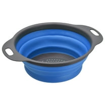 Unique Bargains Collapsible Colander Silicone Round Foldable Strainer Blue Diameter 9.4in