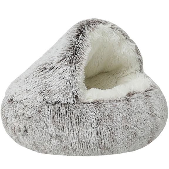 2026 Upgrade Hooded Plush Pet Nest Bed, Enclosed Warm Sleeping Cushion with Removable Cover, Anti-Slip & Machine Washable Fluffy Rest Pad for Indoor Cats & Small Dogs Winter Use