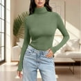 thumbnail image 2 of Ladies Tops And Blouses Solid Color High Neck Regular Long Sleeve Crewneck T Shirt Fashion Clothing, 2 of 7