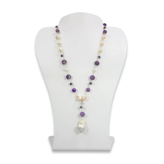 Matte Amethyst and Freshwater Pearls Necklace