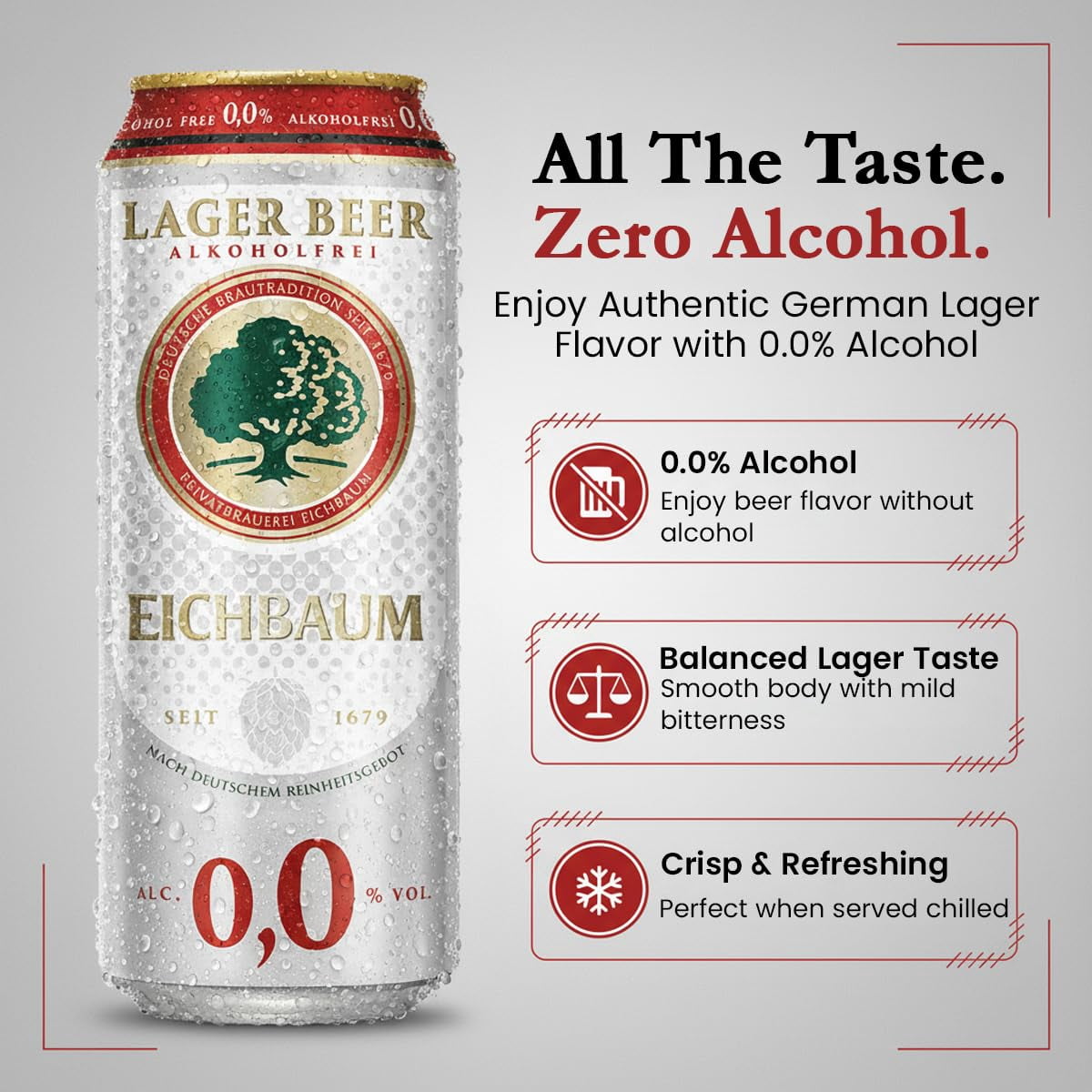 Eichbaum Alcohol Free Lager Beer with Smooth & Refreshing Flavor - Non Alcoholic Lager with Traditional German Brewing - Cans of Beer for Social Gatherings - 500ml Can-6pk