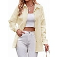 thumbnail image 2 of Womens Casual Collared Blouse Loose Fit Long Sleeve Button Down Seersucker Shirt Tops Light Yellow XL, 2 of 9