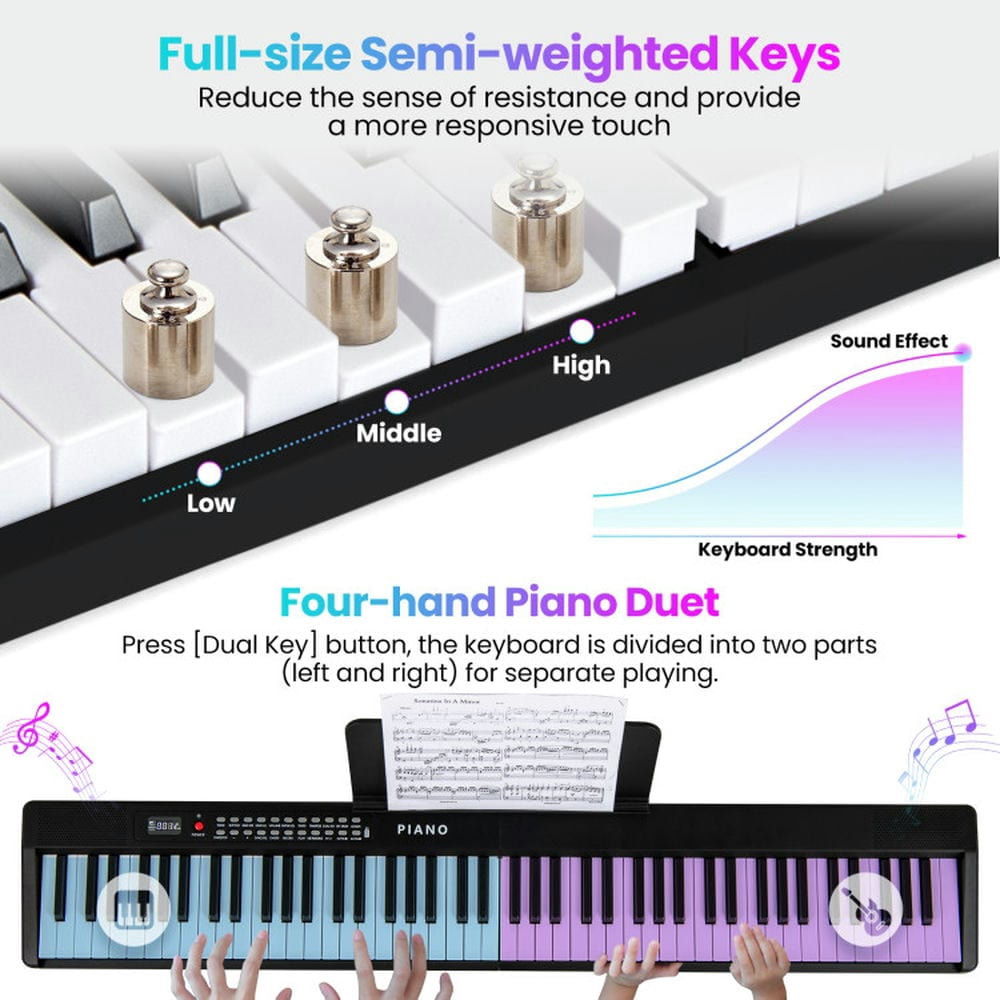 Canddidliike 88 Key Foldable Electric Keyboard Piano, Keyboard Piano with Wireless MIDI and Dual Speakers, Black