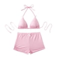 thumbnail image 2 of Two Piece Swimsuit, 2 Piece Swimsuit for Women, Two Piece Swimsuit for Women, Women's Gingham Plaid Swimsuits Bow Triangle Halter Shorts Bottoms Bikini Sets Bathing Suit, Light pink S, 2 of 8