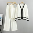 thumbnail image 2 of Timegard 3pc Outfits for Women Knitted V Neck Tank Tops Zip up Long Sleeve Cardigan Sweater Wide Leg Pants with Pockets Sets, 2 of 4
