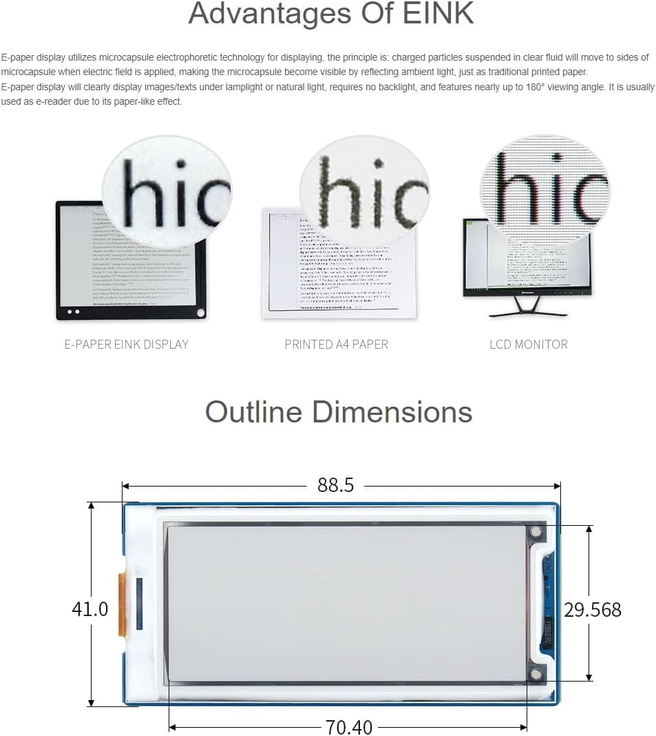 3inch E-Paper Module (G) 400 × 168 Resolution e-Ink Display Red/Yellow/Black/White epaper Screen for 4B/3B+/3B/2B/B+/A+/Zero/Zero W/WH/Zero 2W,Jetson Nano/Arduino,SPI Interface