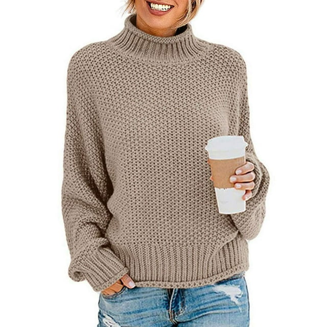 Pull à Col Roulé pour Femmes Manches Chauve-Souris Ample Surdimensionné Tricoté