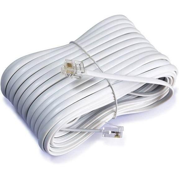 50 Ft 4C Telephone Extension Cord Cable Line Wire, for any Phone, Modem, Fax Machine, Answering Machine, Caller ID, White