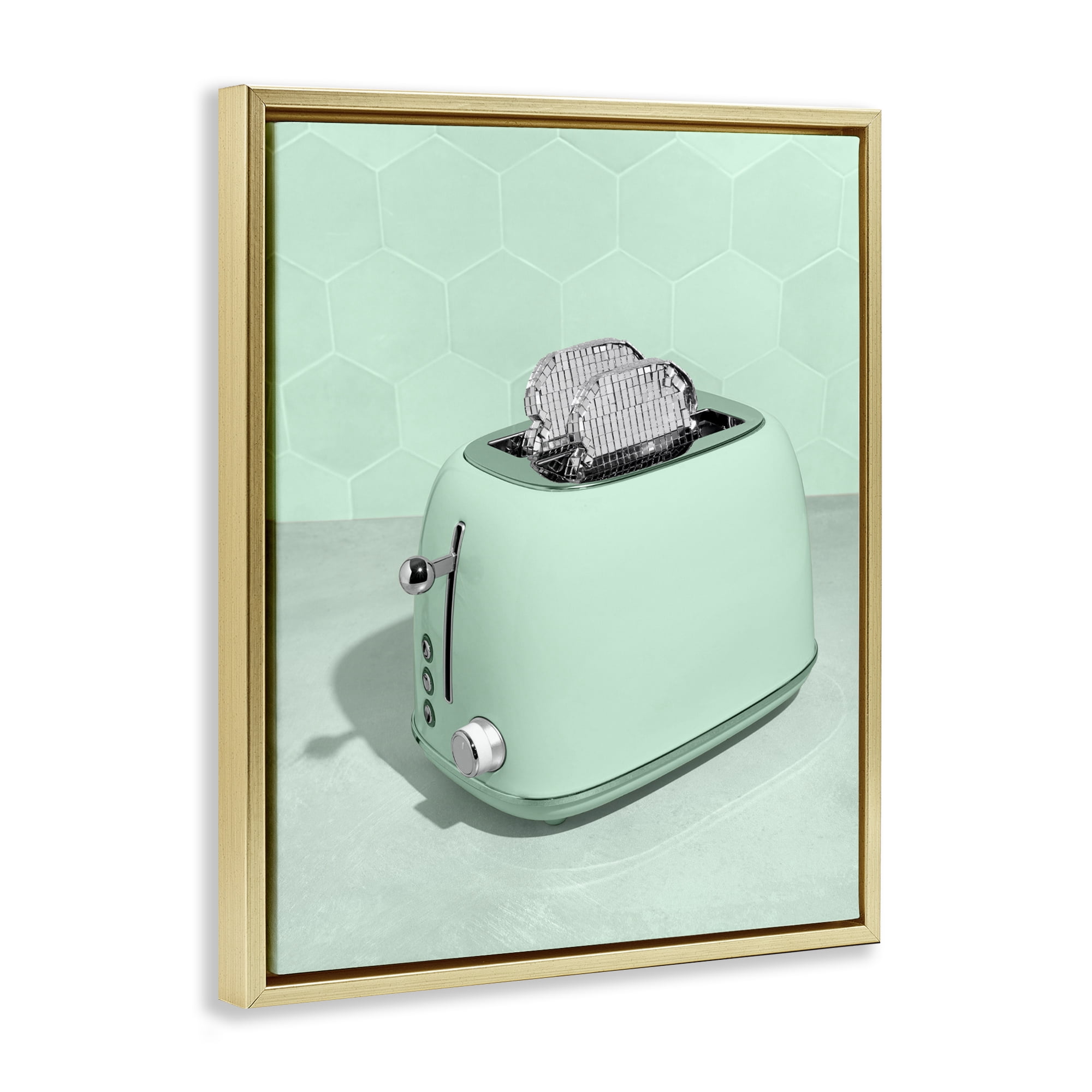 Stupell Industries Disco Toaster Over Green Gold Framed Floater Canvas Wall Art, design by LISH Creative