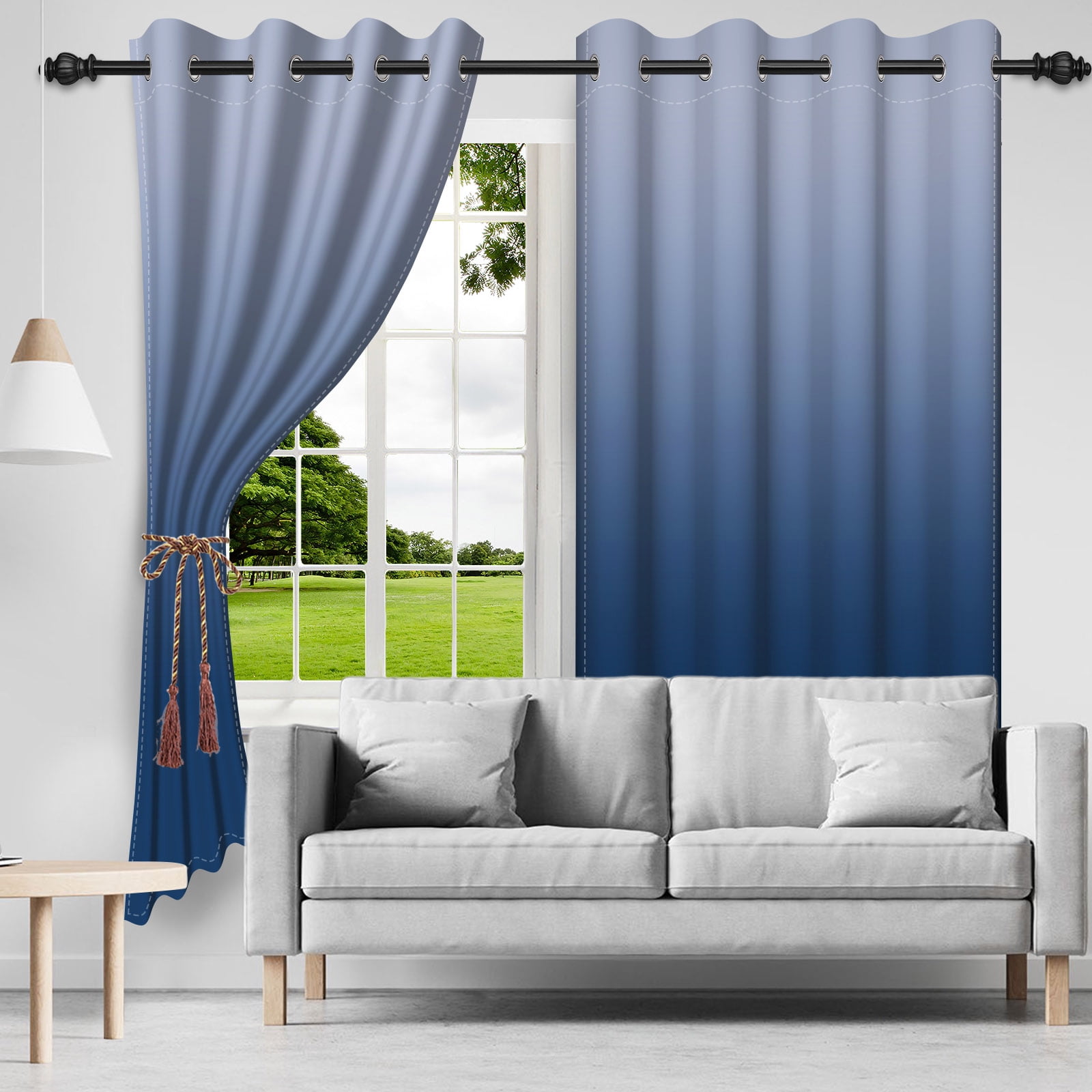 Nanqianyi Blue Ombre Blackout Curtains with Grommet, Room Darkening Window Drapes for Living Room/Bedroom,2 Panels, 42x63 inches
