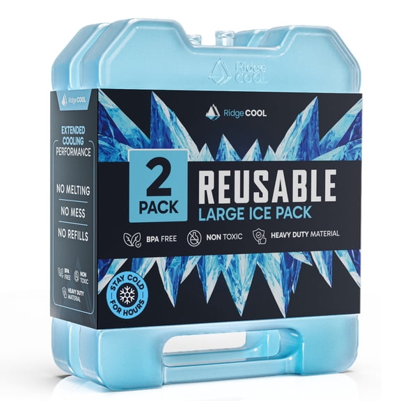 Ridgecool Hard Shell Ice Packs, 2 Pack, Large, Camping, Beach and Travel, BPA-Free, 6.7 x 8 in