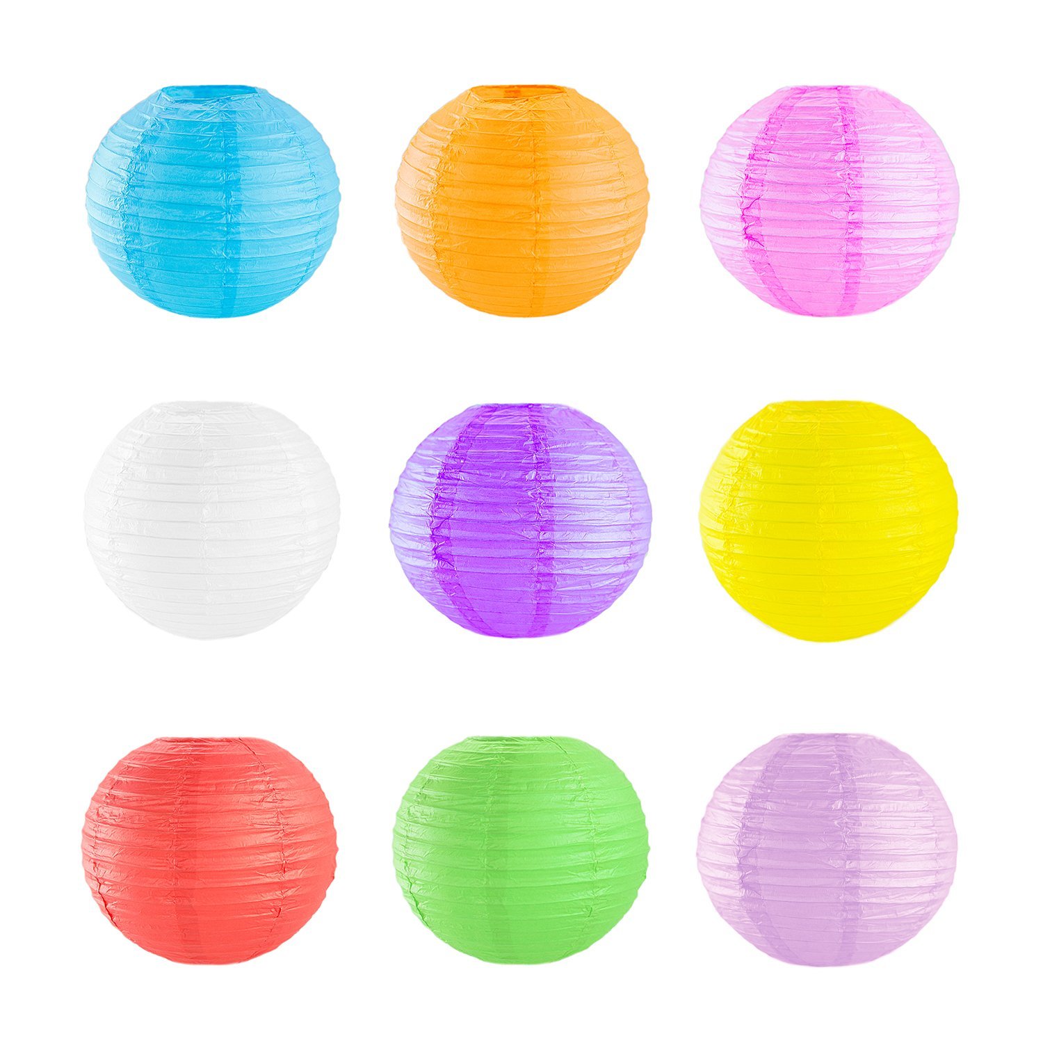 10" Assorted Colorful Chinese/Japanese Hanging Paper Lanterns (9 Pack