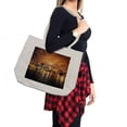 thumbnail image 2 of Cityscape Shopping Bag, Manhattan at Sunset New York from Brooklyn Reflections Seaport Scenery Print, Eco-Friendly Reusable Bag for Groceries Beach and More, 15.5" X 14.5", Cream, by Ambesonne, 2 of 2