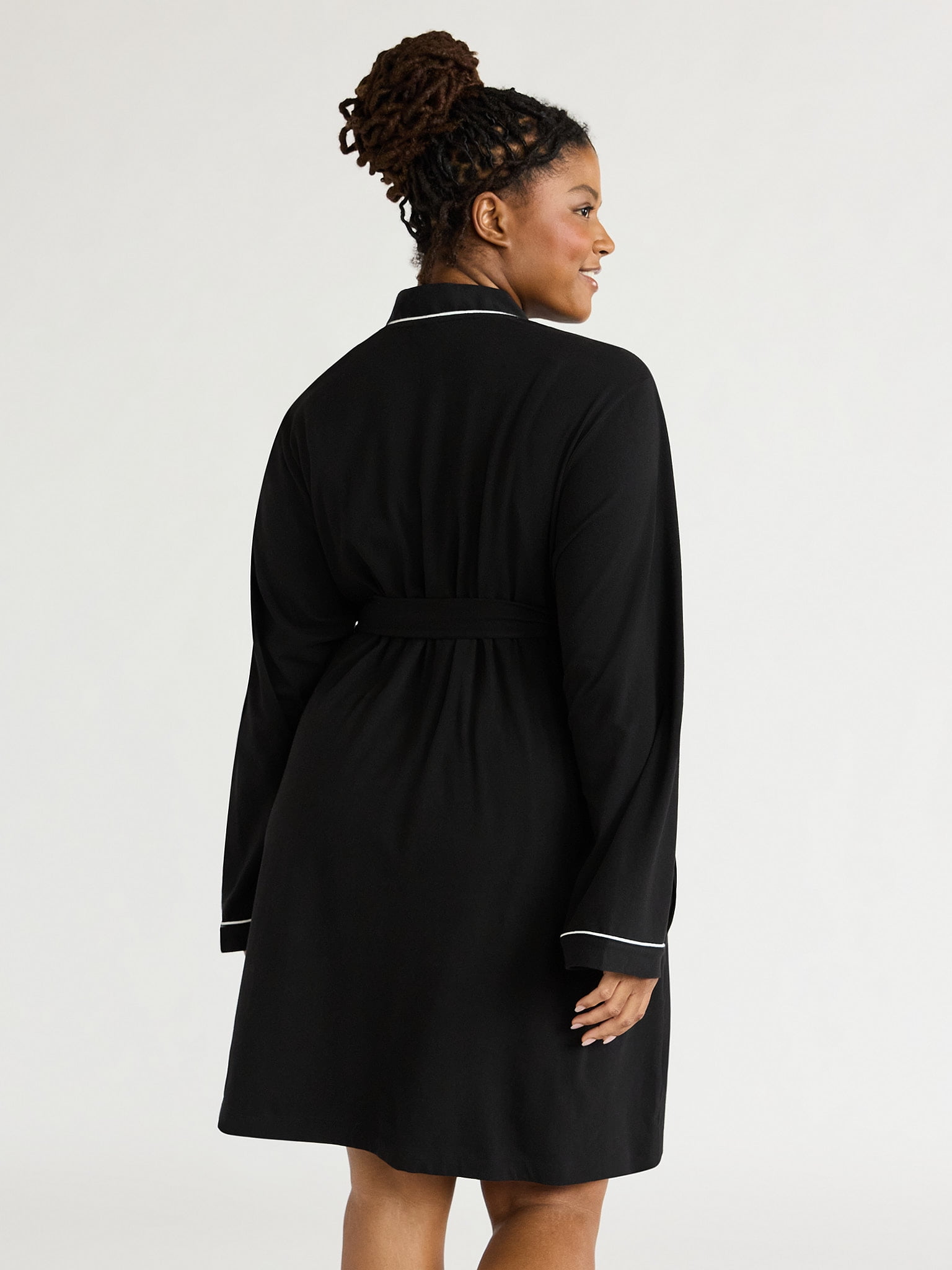 Joyspun Women's Cotton Blend Knit Wrap Robe, Sizes S to 3X