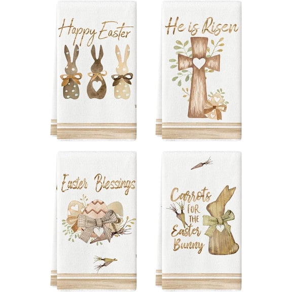 Easter Kitchen Towels Dish Towels Hand Towels 4-Pack, Rabbit & Religious Easter Themed Decorative Towels For Kitchen Bathroom, Soft Absorbent Towels For Cleaning Drying Dishes