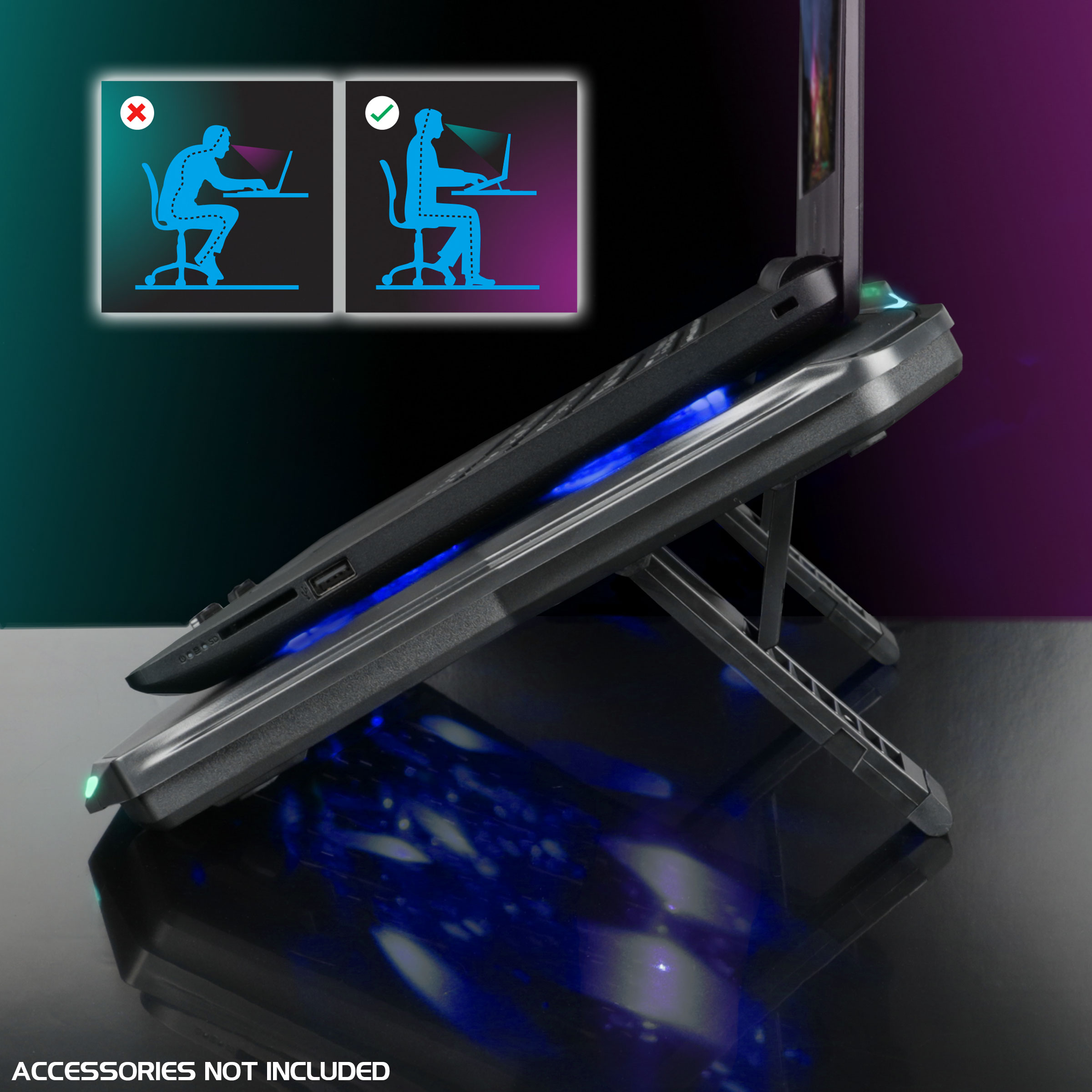 ENHANCE Infiltrate 3 RGB Gaming Laptop Cooler - 8 Fans, Adjustable, USB Hub for 13-17.3" Laptops