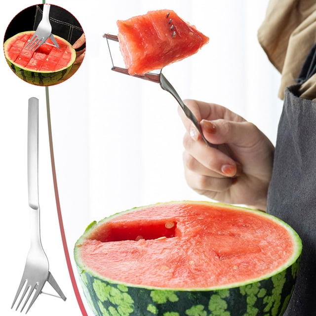 Linnome 304 Stainless Steel Watermelon Fork Multi Purpose Fruit Fork, Portable Tableware for Cutting and Eating