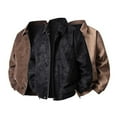 thumbnail image 5 of Kakii Men's Suede Bomber Jacket Oversized Retro Streetwear Zip Up Faux Leather Coat with Turn Down Collar, 5 of 6