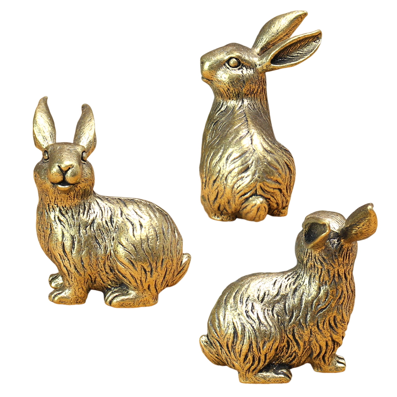 Brass Bunny Figurines Vintage Golden Rabbit Statue Miniature Easter Home Table Ornament for Living Room Farmhouse Spring Decor