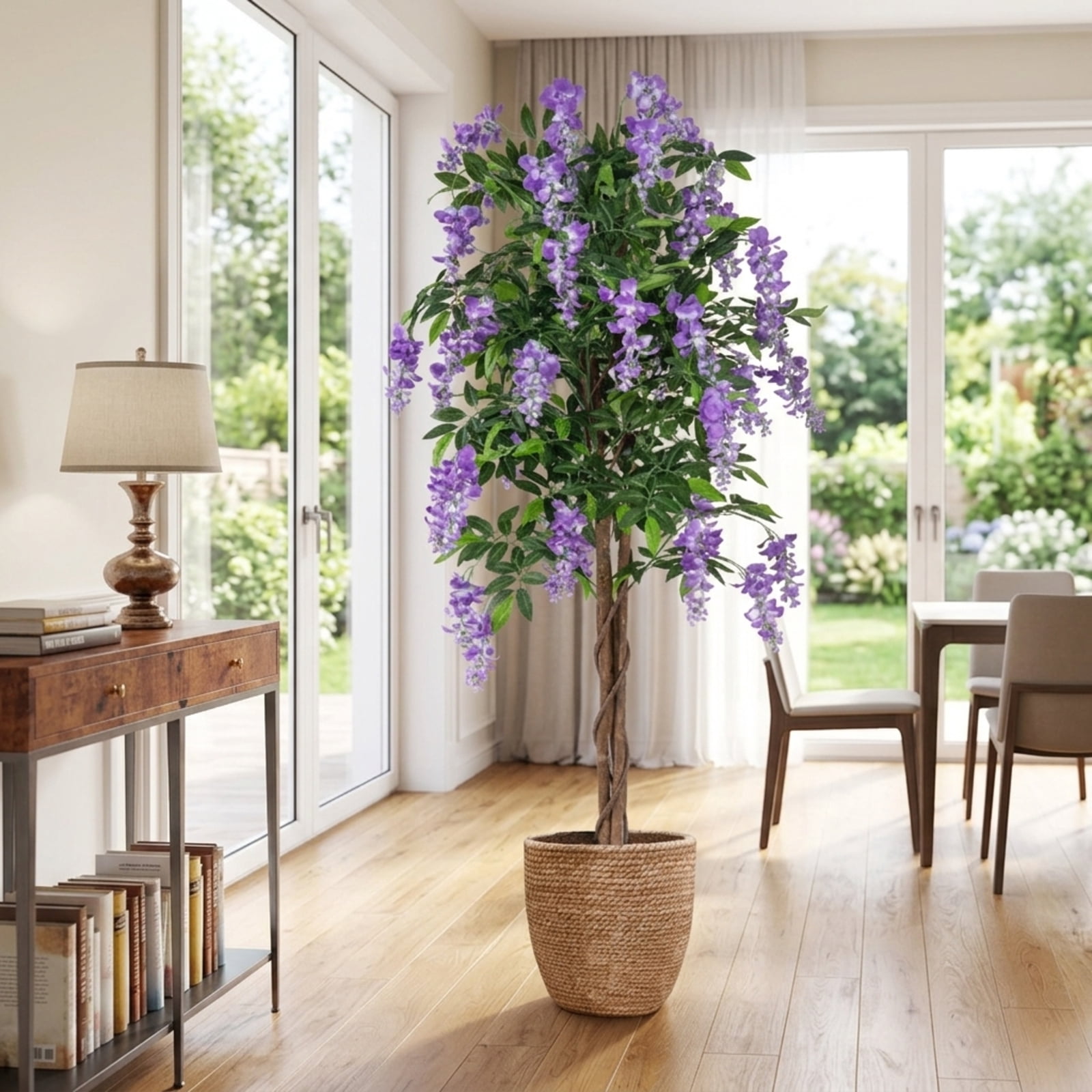 Vebreda Artificial Plant Decor, 5.5 FT Faux Wisteria Plant in Nursery Pot with Blooming Flowers, Vivid and Natural Appearance, Reliable Materials
