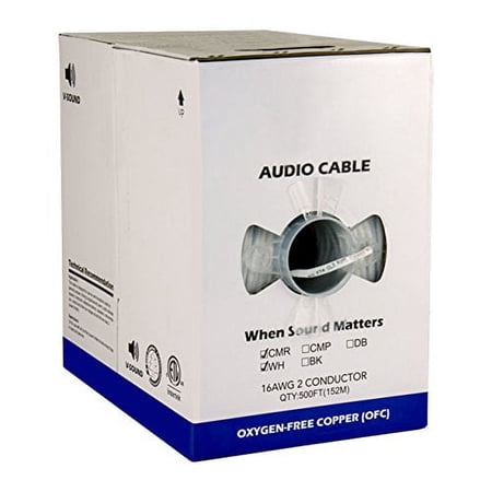 Audio Cable 16AWG 2 Conductor 65 Strand 500 ft PVC Jacket Pull Box White