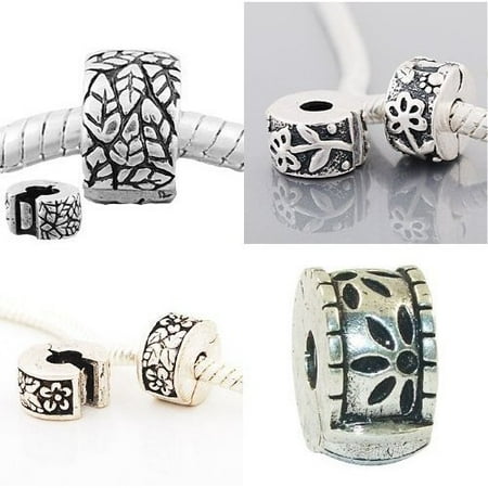 Mikasa Floral Charm - Eight (8) Pack Of Floral Design Clip Lock Stopper Bead Charms Fits Pandora Troll Zable Chamilia