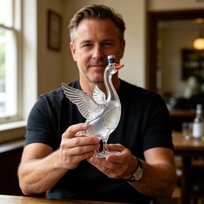 Grey Goose 30th Anniversary 3D Sculpted Decanter, 350ml Frosted Goose Glass Liquor Bottle, Decorative Home Bar Ornament for Collectors & Gifting