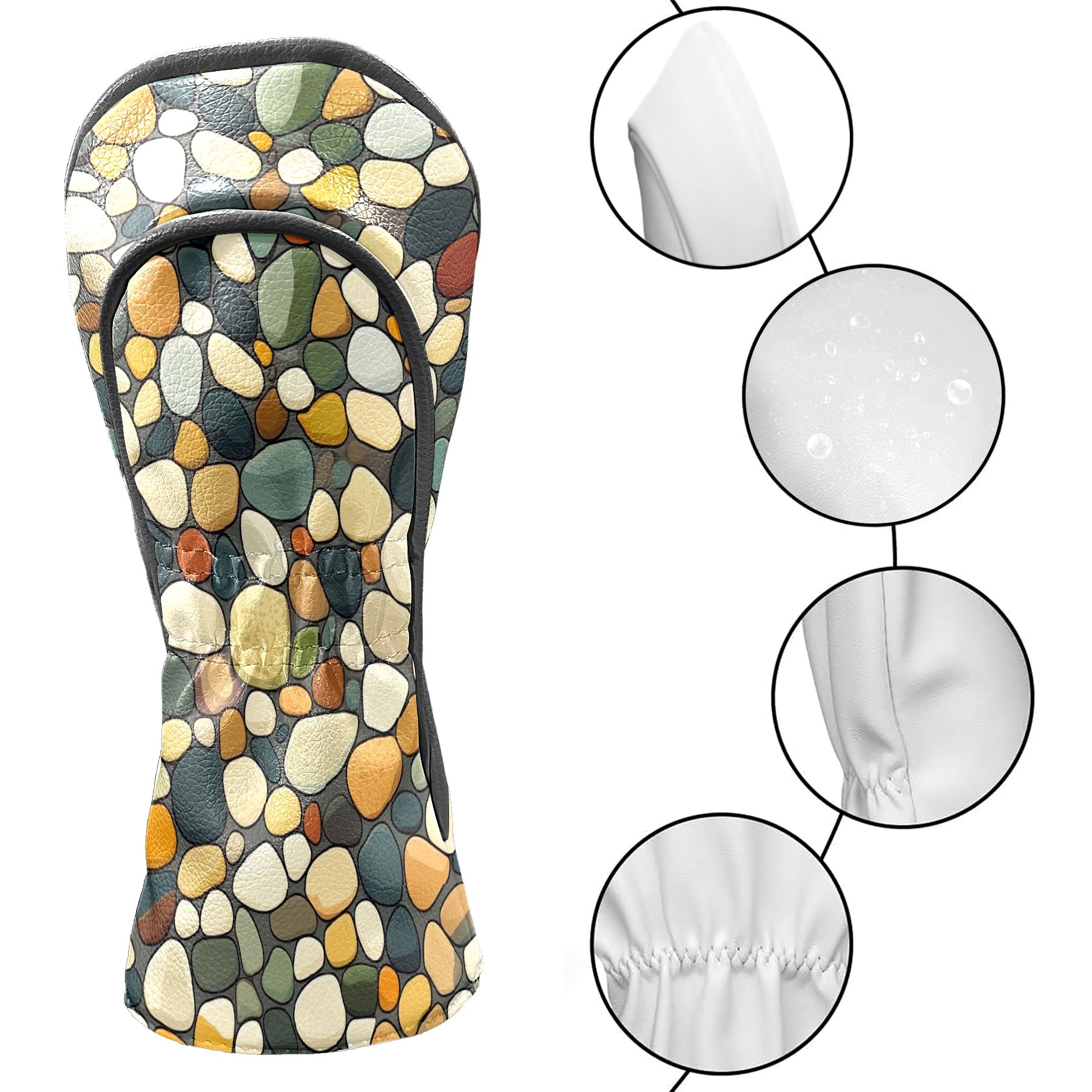 Golf Head Covers Cobblestone Pattern for Driver, Wood & Hybrid, Premium Waterproof PU Leather with Plush Lining, Textured Golf Gifts