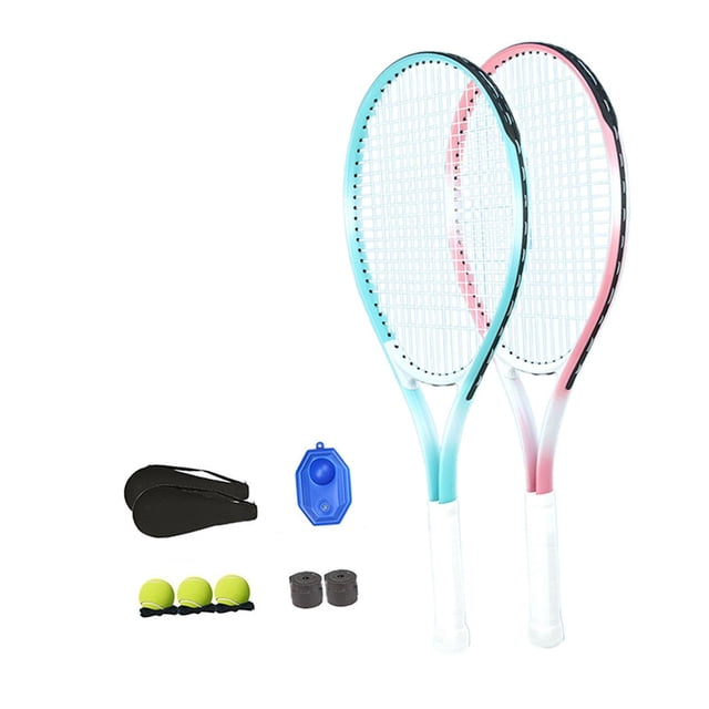 Lipstore Tennis Racket Set Gift Tennis Training Equipment for Indoor Stadium Backyard Pink and Blue