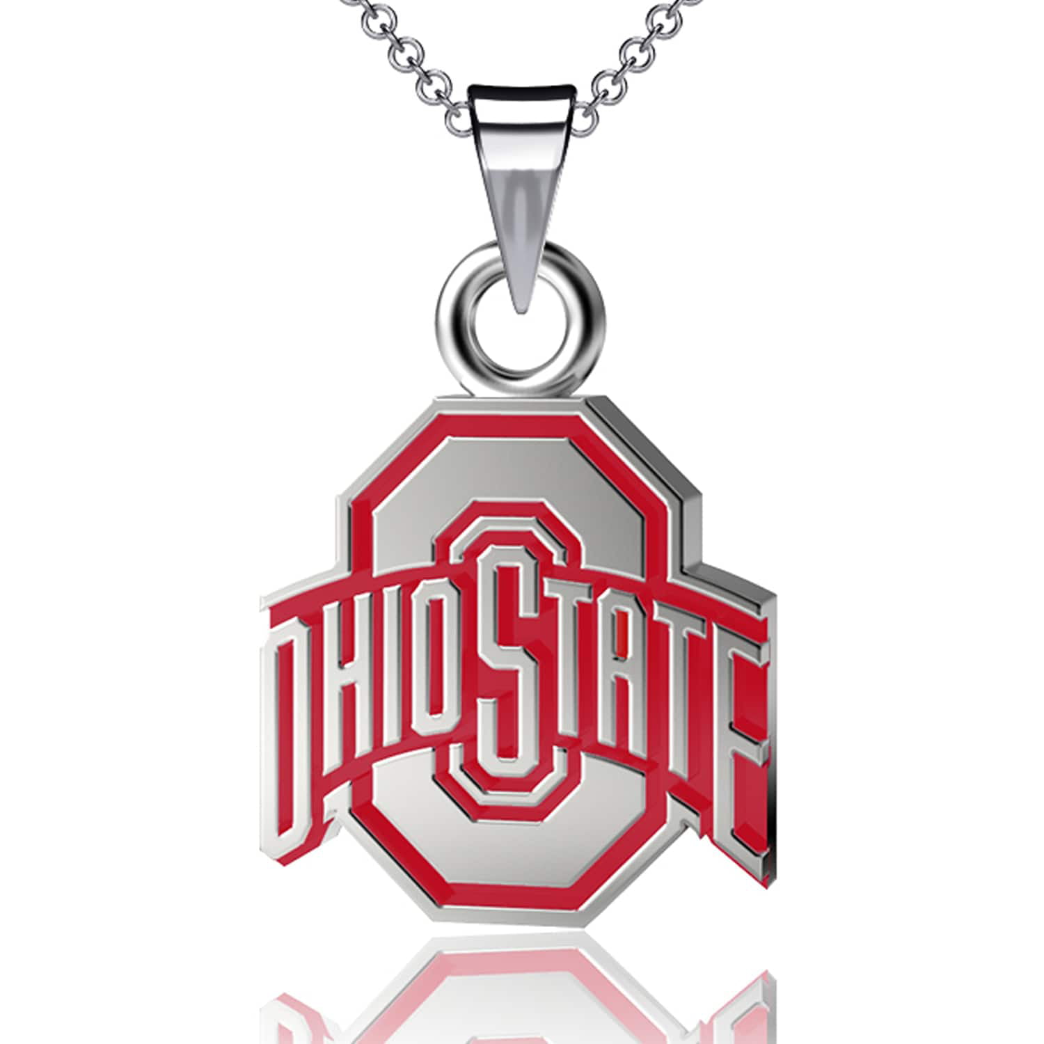 NCAA OHIO STATE BUCKEYES NECKLACE w MATCHING STERLING SILVER ROPE BEZEL & CHAIN 