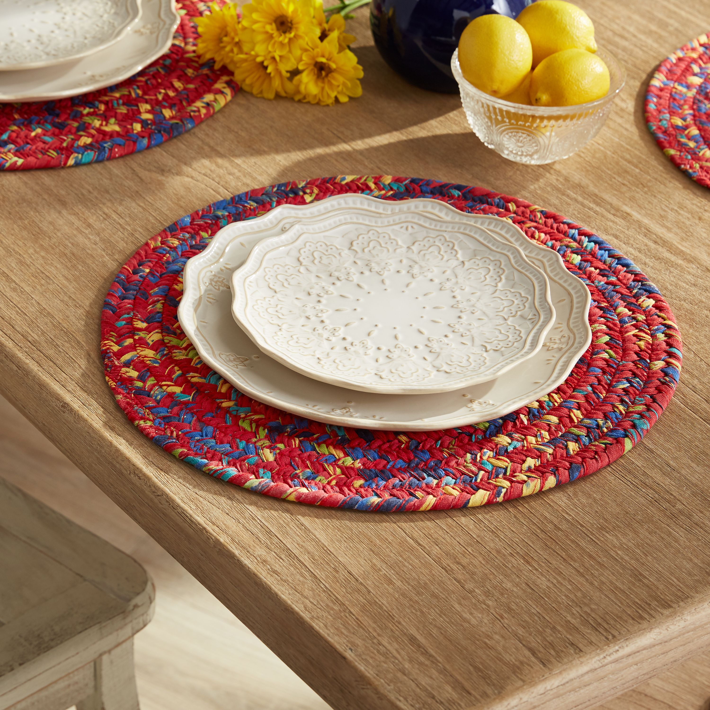 The Pioneer Woman Fiona Floral Braided Placemats, Red, 14"W x 19"L, 4 Piece - image 2 of 4