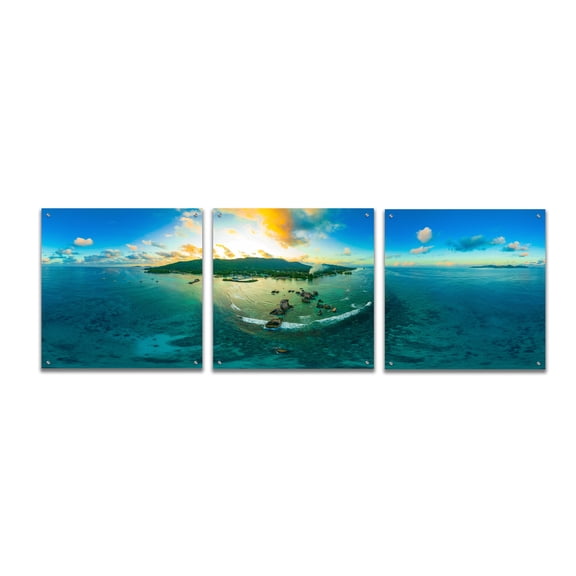 Epic Art 'Seychelles - LaDigue from Rocks' by Epic Portfolio, Acrylic Glass Wall Art, 3 Piece Set, 72" x 24"