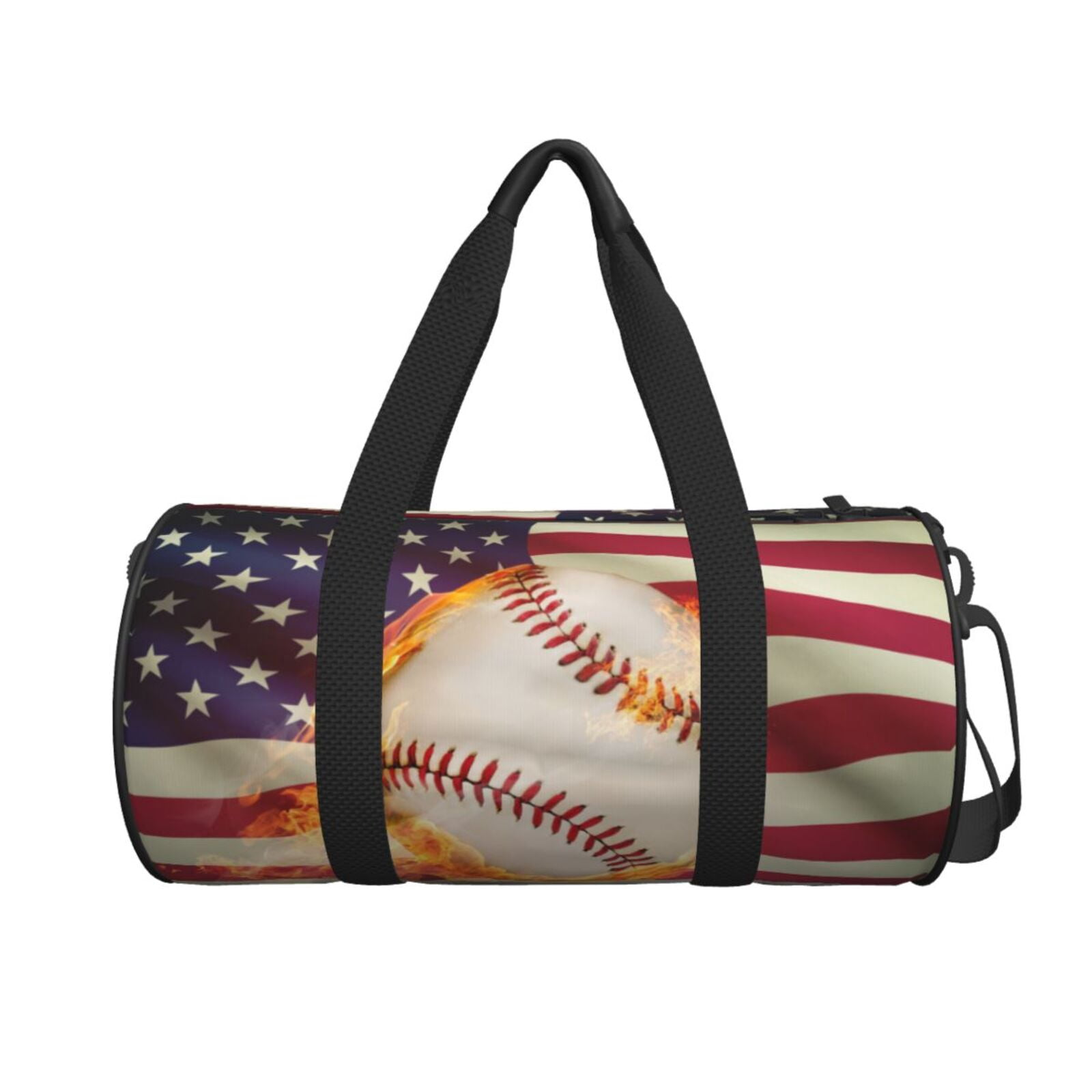 Horeoi Baseball Ball With Flag Print Foldable Travel Duffle Bag with Removable Strap - Water-Resistant Gym Vacation Luggage Multi-Pocket Design