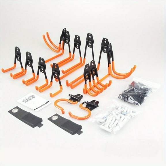 16-Pack Heavy Duty Garage Hooks with Mop/Broom Holder – Double Layer Utility Wall Hooks for Tools, Ladders, Bicycles, Gardening Equipment